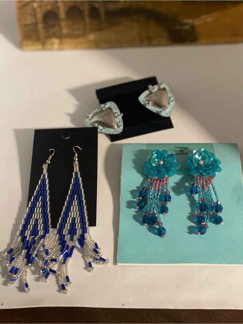 Turquoise & blue pierced Floral Beaded Dangle Earrings